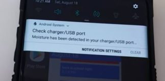 Fugt påvist i opladningsporten på en Samsung-telefon